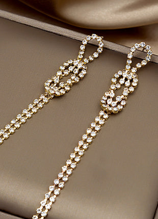 925 Silver Needle Knotted Diamonds Long Tassel Earrings