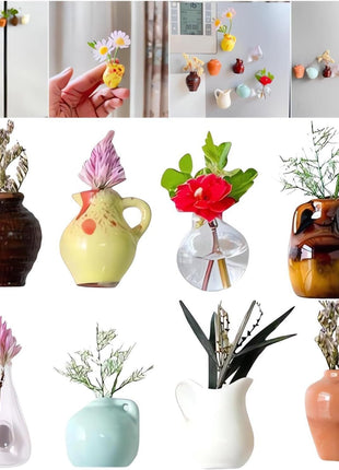 Mini Vase Refrigerator Magnets – 8 Pcs Decorative Set