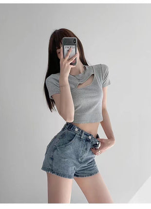 Retro Ins Street Love A-line Denim Shorts