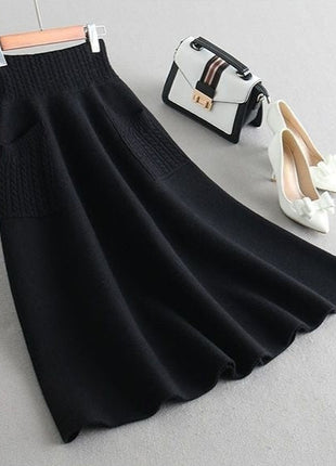 Mid-length Knitted Bud Double Pockets Skirt