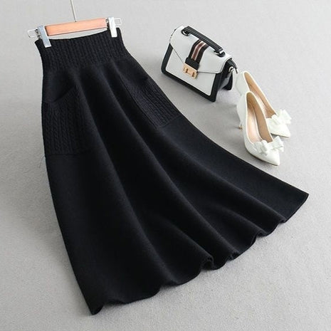 Mid-length Knitted Bud Double Pockets Skirt