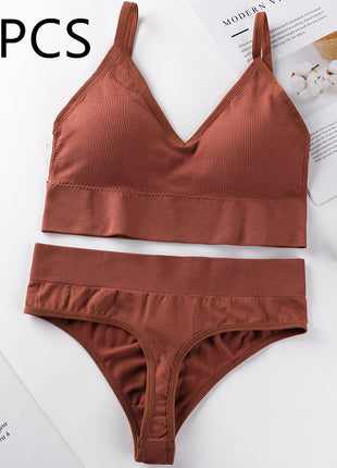 Thin French Style No Steel Ring Panties And Bra Set