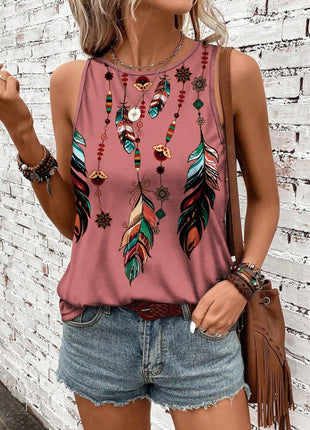 Women's Feather Print Vest Summer Print
