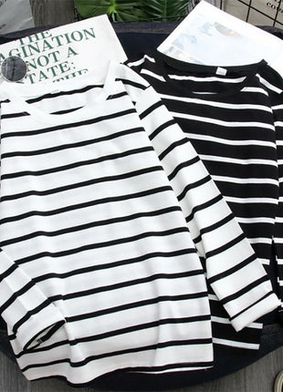 Black Striped Western Style Long-sleeved T-shirt