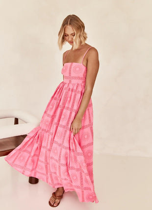 Pinkish Sunny Back Cutout Sling Dress