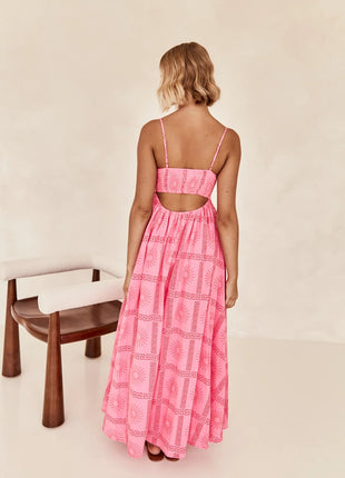 Pinkish Sunny Back Cutout Sling Dress