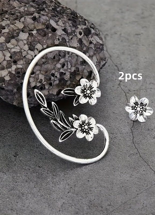Vintage Asymmetric Flower 2 pcs Ear Bone