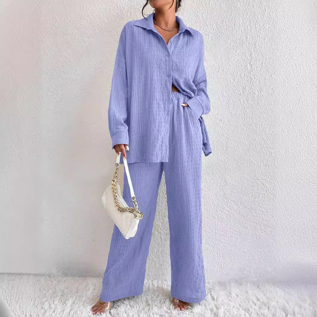 Casual Pleated Trousers Long Sleeve Lapel Elegant Suit