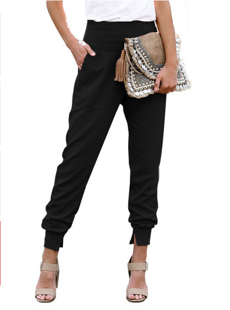 High Waist Cropped Trousers with Slits