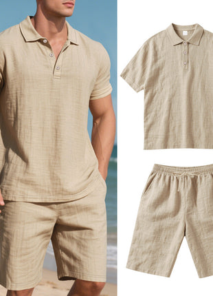 Summer Loose Casual Linen Breathable Short Beach Sleeve Shorts Set