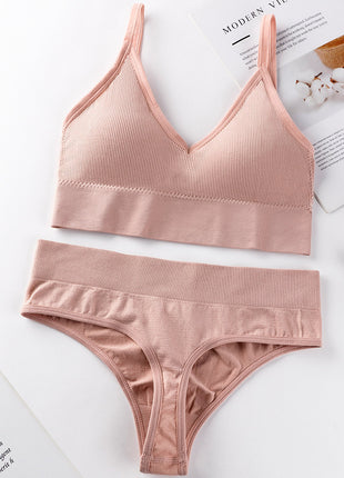 Thin French Style No Steel Ring Panties And Bra Set