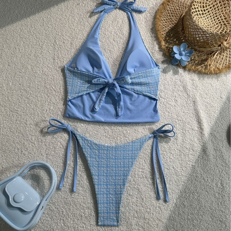 Plaid Collar Slim Fit Top Drawstring Short Lace Pants Suit