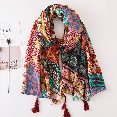 Japanese Style Artistic Cotton and Linen Scarf Bohemian Cashew