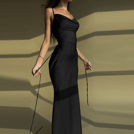 Stitching Tied Tie Waist Slim Strap Dress