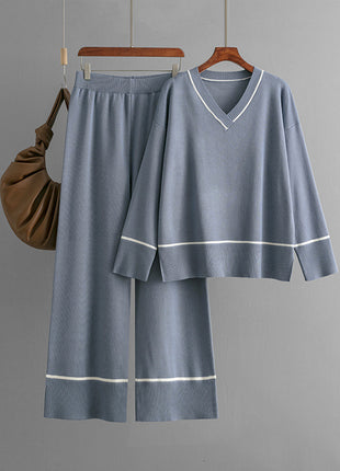 New Loose Casual Knitted Sweater Pullover Two-piece Set