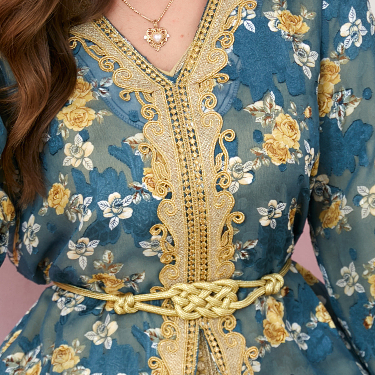 V-neck Golden Flower Set Dress