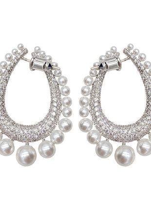 Full Diamond Row of Pearl Drop Earrings