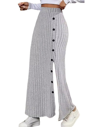 Knitted Dress Sunken Stripe Slit Fastener Decoration Sheath Skirt