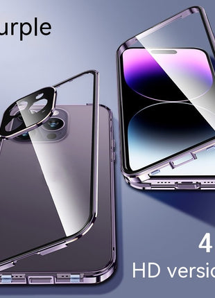 iPhone 13/14/15 Peep-Proof Magnetic Double-Sided Glass Case with Buckle