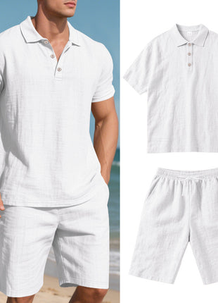 Summer Loose Casual Linen Breathable Short Beach Sleeve Shorts Set