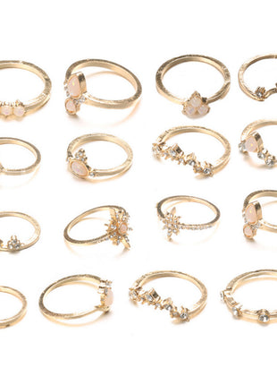 Diamond Crown Water Drop Retro Ring Set 16 Pieces