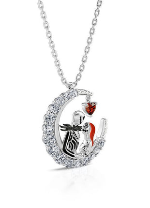 Halloween Moon-shaped Skull Necklace With Rhinestones