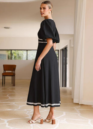 V-neck Stitching Lace Waist-tight Long Dress