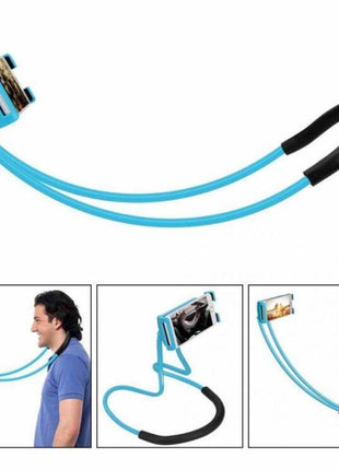 Blue phone lanyard with attachments on a white background