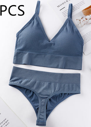 Thin French Style No Steel Ring Panties And Bra Set