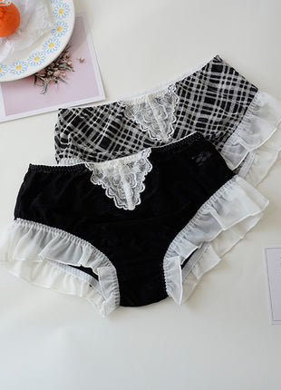 High Waist Hip Retro Lace Black And White Briefs