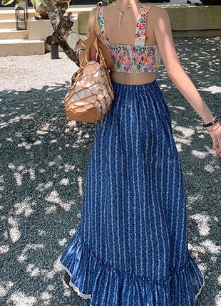 Blue And White Striped High Waist Slimming Skirt