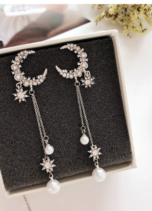 Long Tassel Full-Jeweled Stud Earrings