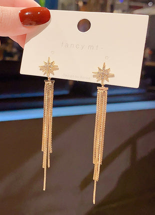 Retro Design Sense Long Star Tassel Earrings Women's Temperament