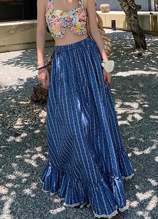 Blue And White Striped High Waist Slimming Skirt