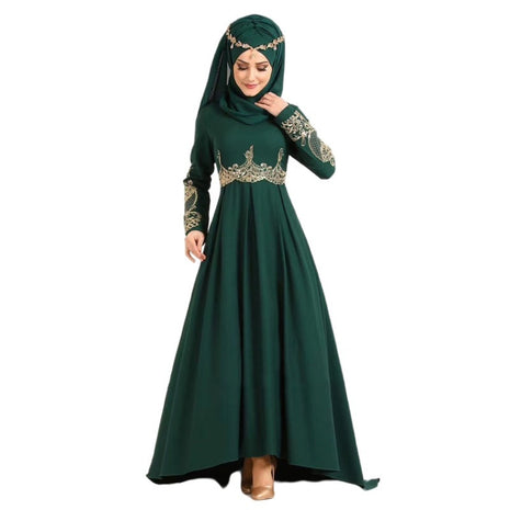 Embroidered High Waist Elegant Graceful Closed Abaya with Headscarf