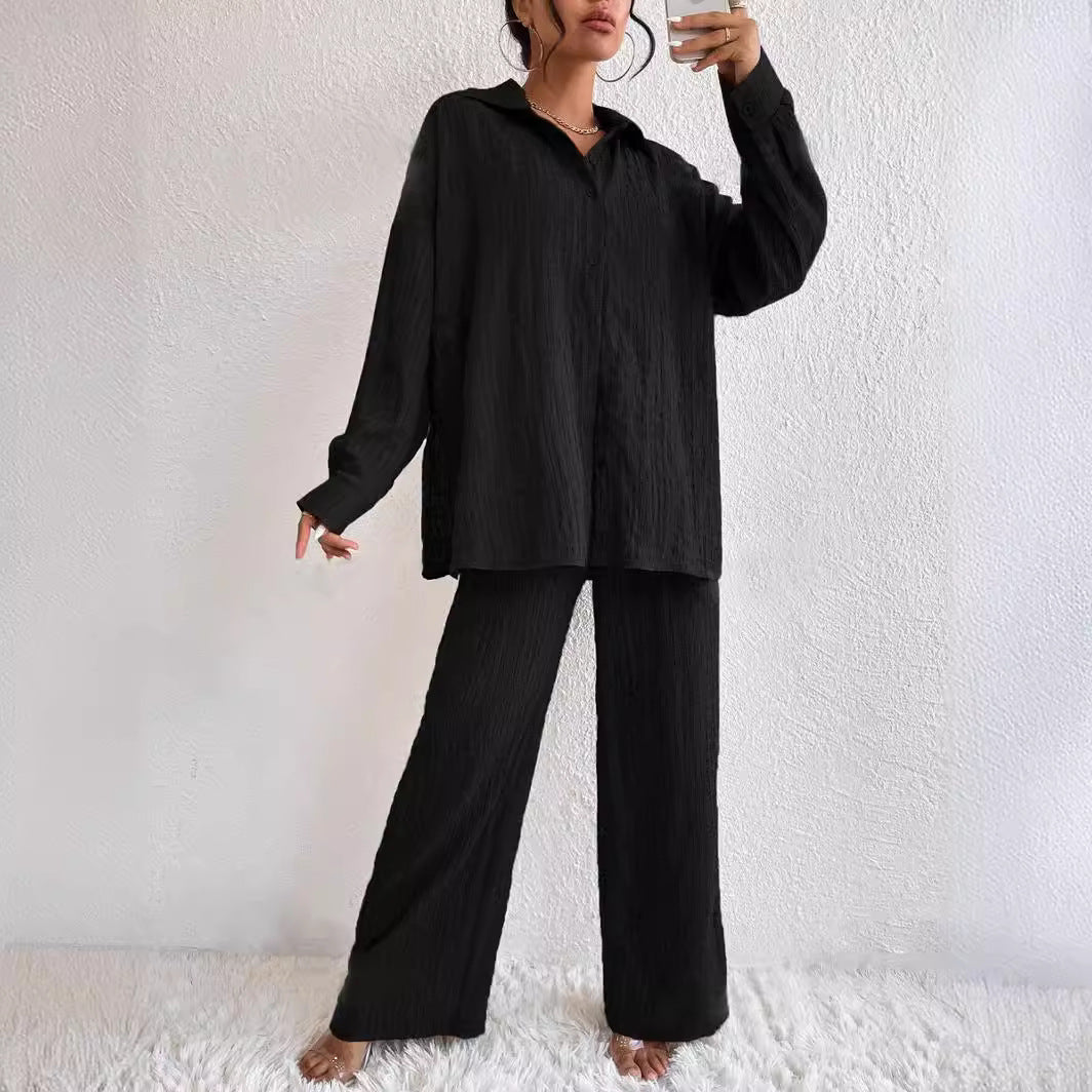 Casual Pleated Trousers Long Sleeve Lapel Elegant Suit