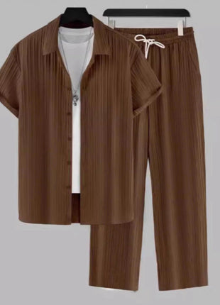 Men's Striped Short-sleeved Shirt Trousers Suit