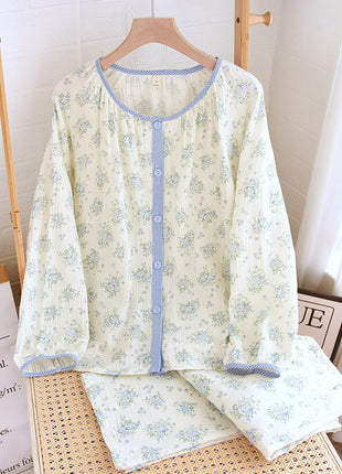 Cotton Floral Sweet Long-sleeved Trousers Pyjamas Suit