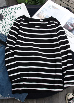 Black Striped Western Style Long-sleeved T-shirt