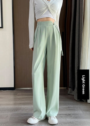 New Style Buckle High Waist Casual Elastic Waist Wide Leg Pants