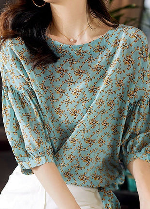 Cropped Lantern Sleeve Floral Top