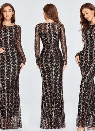 Sequins Party Long Sleeve Maxi Dresses