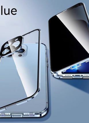 iPhone 13/14/15 Peep-Proof Magnetic Double-Sided Glass Case with Buckle