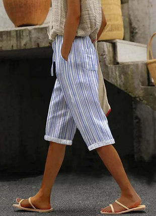 Casual Drawstring Seersucker Pocket Beach Shorts