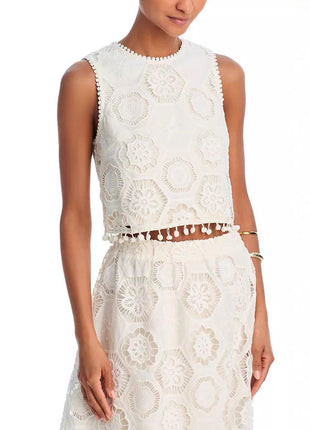 White Sleeveless Top & Skirt Set