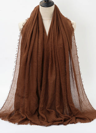 Pure Color Pleated Cotton Scarf Cotton And Linen Scarf