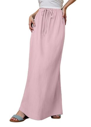 Cotton Solid Color Drawstring Elastic Waist Skirt