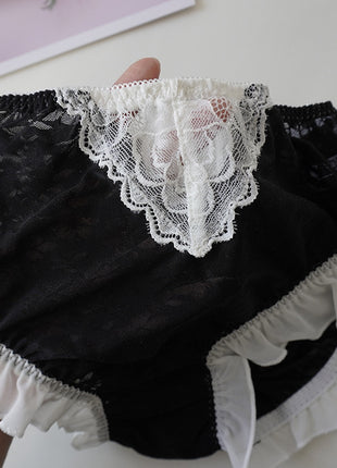 High Waist Hip Retro Lace Black And White Briefs