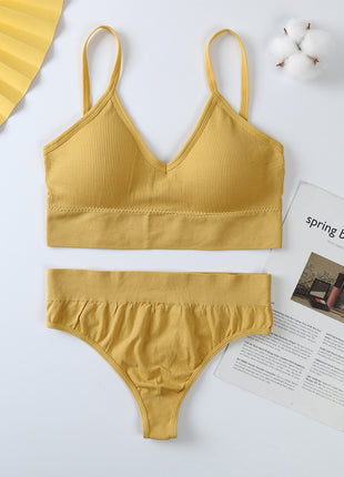 No Steel Ring Gather Beautiful Cotton Back Thin French Triangle Cup Bra Set