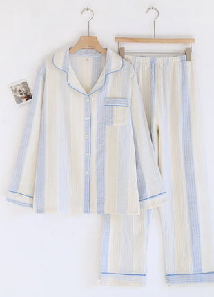 Cotton Yarn Dream Striped Home Wear Long-sleeved Trousers Pajamas